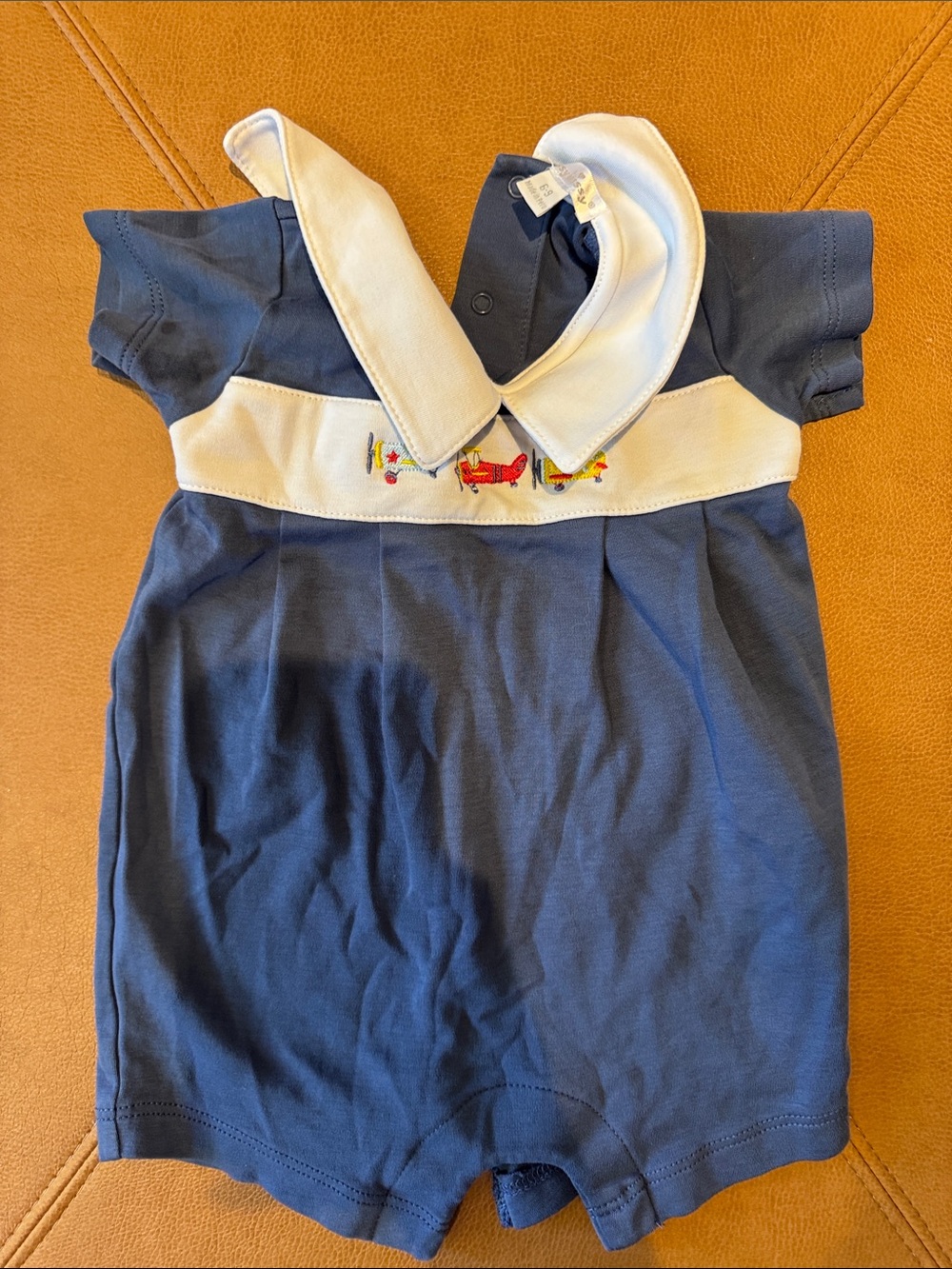 Kissy Kissy 6-9mo Navy & White Baby Romper with Sailboat Embroidery